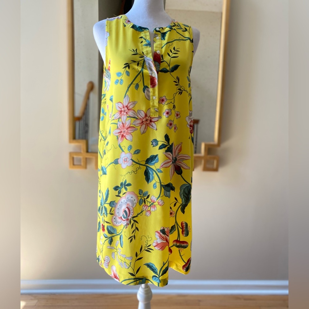 Loft yellow floral sleeveless dress petite size SP